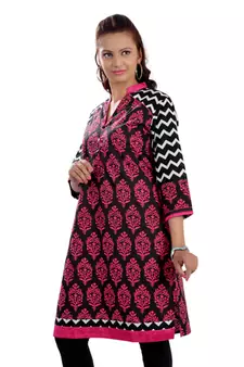 Black Jaipuri Printed Cotton Casual Wear Kurti