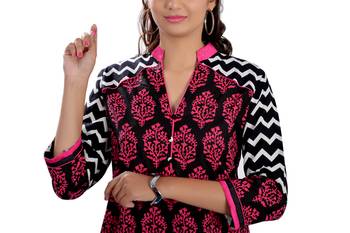 Black Jaipuri Printed Cotton Casual Wear Kurti 4