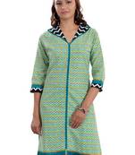 Green Jaipuri Printed Cotton Casual Wear Kurti