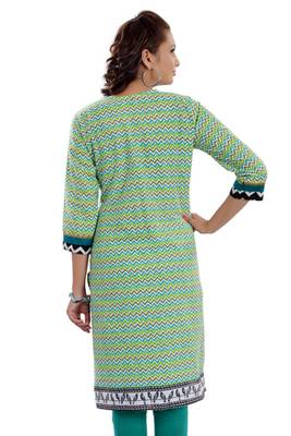 Green Jaipuri Printed Cotton Casual Wear Kurti 2