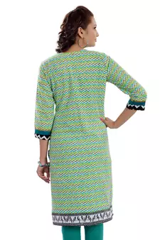 Green Jaipuri Printed Cotton Casual Wear Kurti
