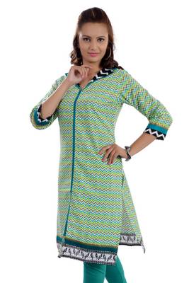 Green Jaipuri Printed Cotton Casual Wear Kurti 3