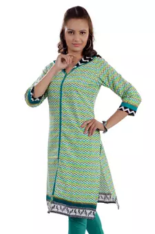 Green Jaipuri Printed Cotton Casual Wear Kurti