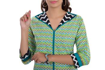 Green Jaipuri Printed Cotton Casual Wear Kurti 4