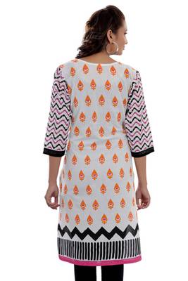 White Jaipuri Printed Cotton Casual Wear Kurti 2
