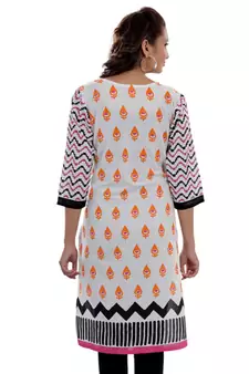 White Jaipuri Printed Cotton Casual Wear Kurti