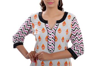 White Jaipuri Printed Cotton Casual Wear Kurti 4