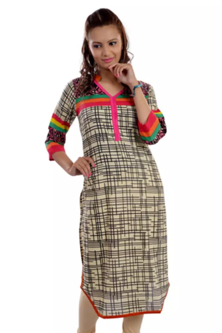Multicolor Jaipuri Printed Cotton Casual Wear Kurti