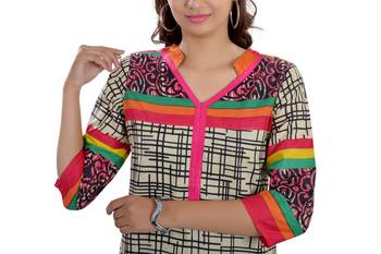 Multicolor Jaipuri Printed Cotton Casual Wear Kurti 4
