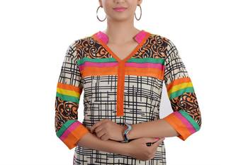 Multicolor Jaipuri Printed Cotton Casual Wear Kurti 4
