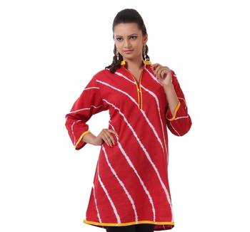 Red Hand Lehariya Design Casual Wear Cotton Kurti 1