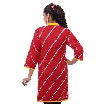 Red Hand Lehariya Design Casual Wear Cotton Kurti 2