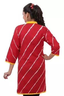 Red Hand Lehariya Design Casual Wear Cotton Kurti