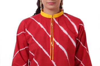 Red Hand Lehariya Design Casual Wear Cotton Kurti 3