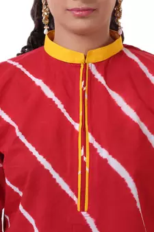 Red Hand Lehariya Design Casual Wear Cotton Kurti