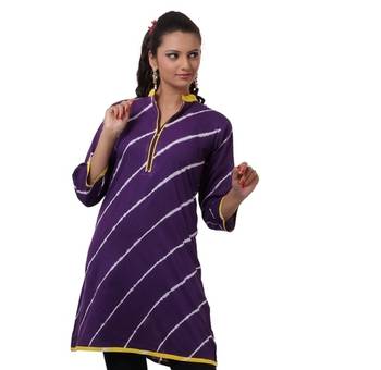 Purple Hand Lehariya Design Casual Wear Cotton Kurti 1