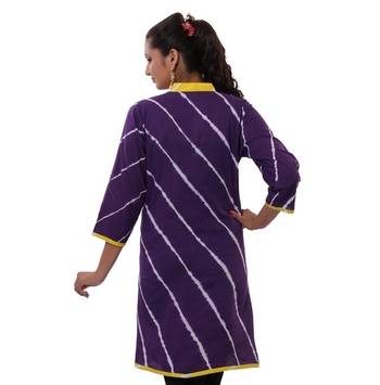 Purple Hand Lehariya Design Casual Wear Cotton Kurti 2