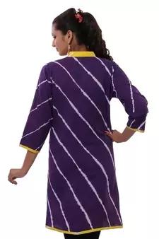 Purple Hand Lehariya Design Casual Wear Cotton Kurti