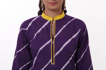 Purple Hand Lehariya Design Casual Wear Cotton Kurti 3