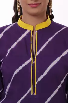 Purple Hand Lehariya Design Casual Wear Cotton Kurti