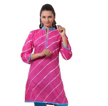 Pink Hand Lehariya Design Casual Wear Cotton Kurti 1