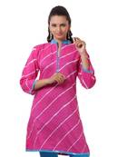 Pink Hand Lehariya Design Casual Wear Cotton Kurti