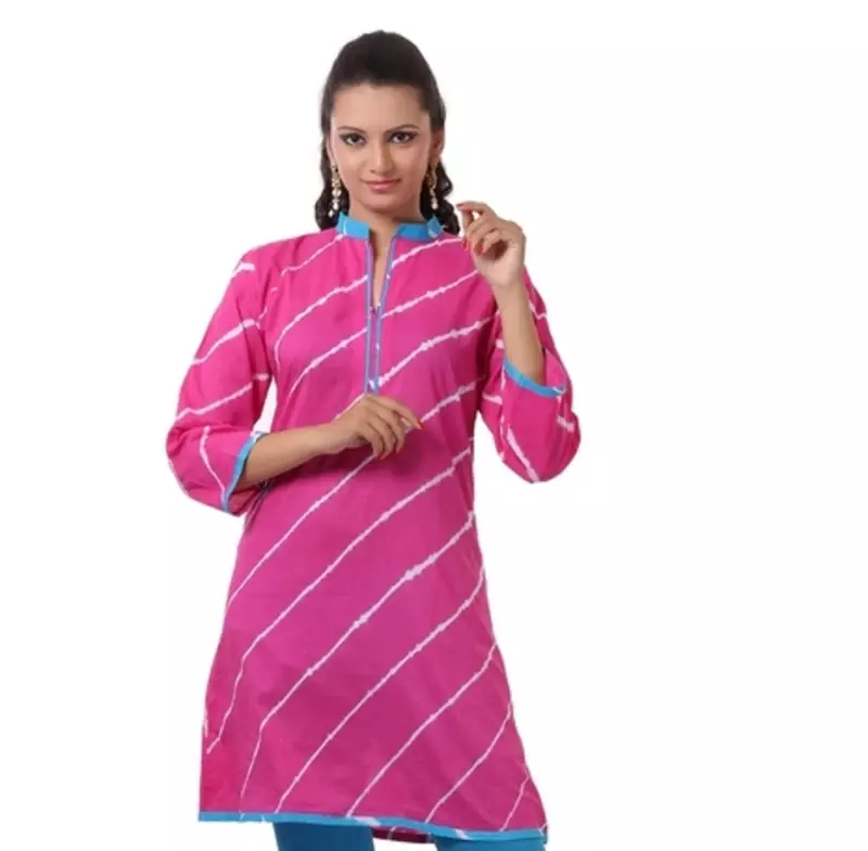 Pink Hand Lehariya Design Casual Wear Cotton Kurti