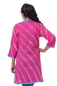 Pink Hand Lehariya Design Casual Wear Cotton Kurti