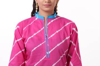 Pink Hand Lehariya Design Casual Wear Cotton Kurti 3