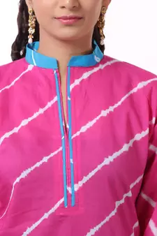 Pink Hand Lehariya Design Casual Wear Cotton Kurti