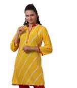 Yellow Hand Lehariya Design Casual Wear Cotton Kurti