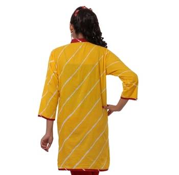 Yellow Hand Lehariya Design Casual Wear Cotton Kurti 2