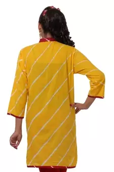 Yellow Hand Lehariya Design Casual Wear Cotton Kurti