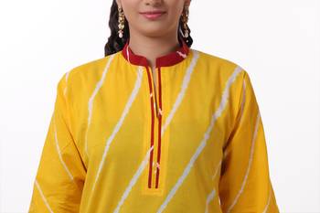 Yellow Hand Lehariya Design Casual Wear Cotton Kurti 3