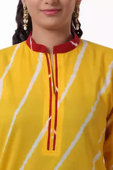 Yellow Hand Lehariya Design Casual Wear Cotton Kurti