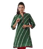 Green Hand Lehariya Design Casual Wear Cotton Kurti
