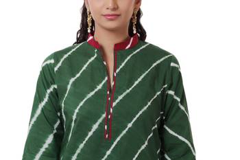 Green Hand Lehariya Design Casual Wear Cotton Kurti 3