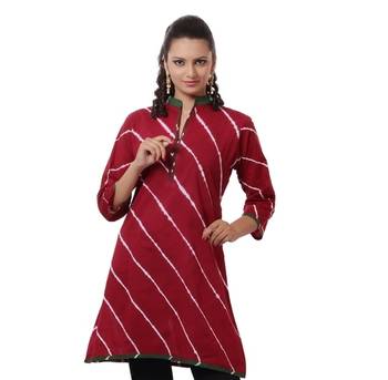 Maroon Hand  Lehariya Design Casual Wear Cotton Kurti 1