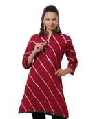 Maroon Hand  Lehariya Design Casual Wear Cotton Kurti
