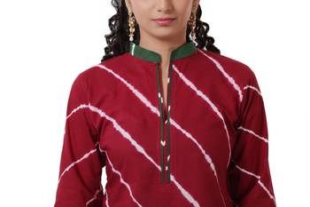Maroon Hand  Lehariya Design Casual Wear Cotton Kurti 3
