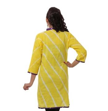 Yellow Hand  Lehariya Design Casual Wear Cotton Kurti 2