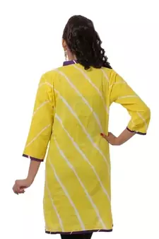 Yellow Hand  Lehariya Design Casual Wear Cotton Kurti