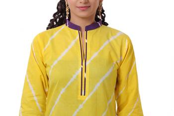 Yellow Hand  Lehariya Design Casual Wear Cotton Kurti 3
