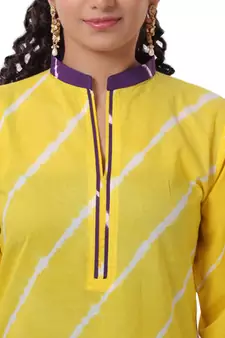 Yellow Hand  Lehariya Design Casual Wear Cotton Kurti