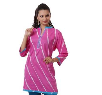 Pink Hand Lehariya Design Casual Wear Cotton Kurti 1