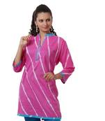 Pink Hand Lehariya Design Casual Wear Cotton Kurti