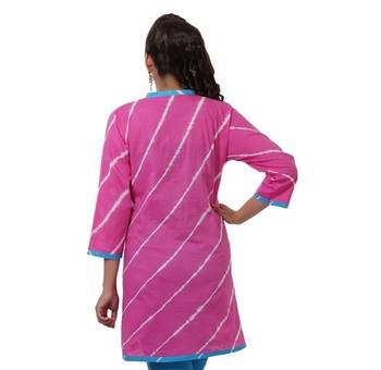 Pink Hand Lehariya Design Casual Wear Cotton Kurti 2