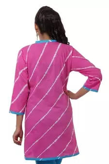 Pink Hand Lehariya Design Casual Wear Cotton Kurti
