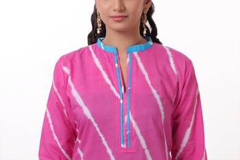 Pink Hand Lehariya Design Casual Wear Cotton Kurti 3