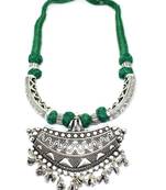 Giftpiper Threaded German Silver Necklace Hansuli Pattern  Green